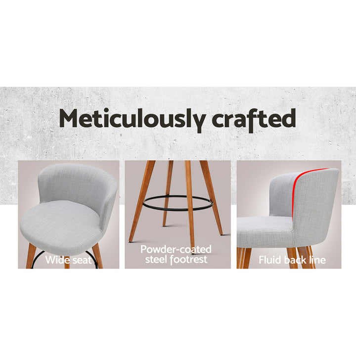 Bar Stools - Connor Fabric Bar Stool Wooden (Set Of 4) Grey 66cm