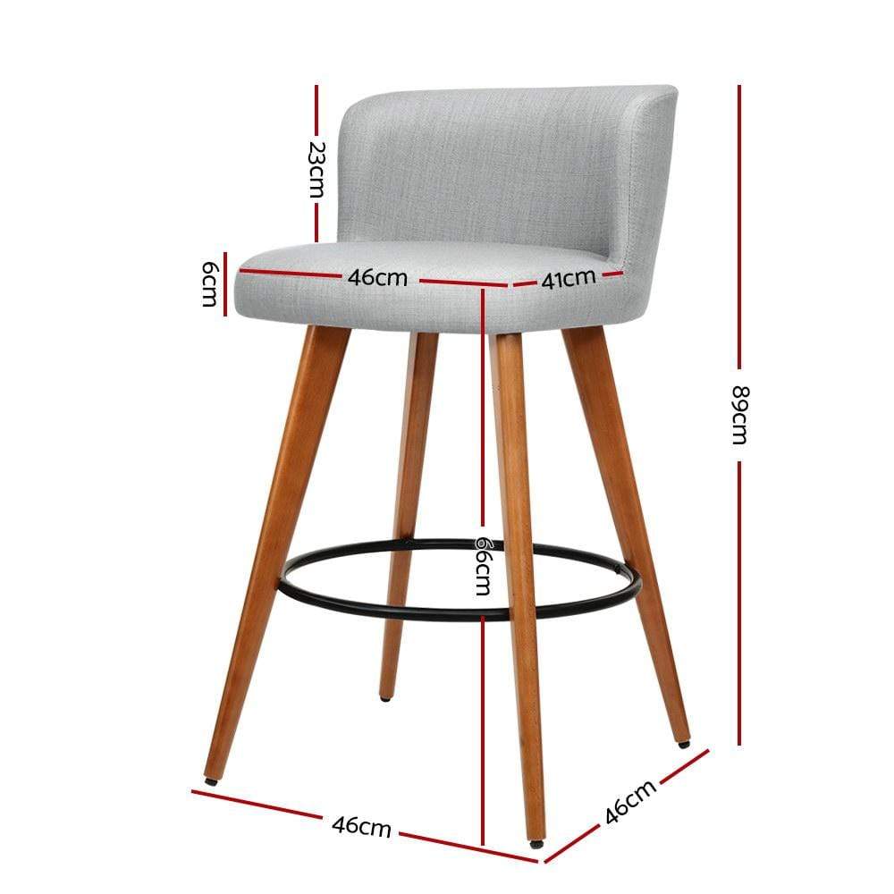 Bar Stools - Connor Set Of 4 Wooden Kitchen Bar Stool Grey 66cm