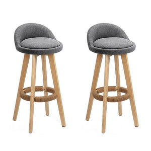 Bar Stools - Dalvey Set Of 2 Fabric Wood Kitchen Bar Stool Grey 69cm