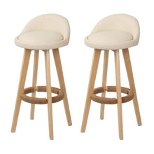 Load image into Gallery viewer, Bar Stools - Dalvey Set Of 2 Leather Wood Kitchen Bar Stool Beige 69cm