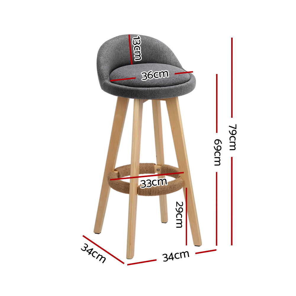 Bar Stools - Darla Fabric Bar Stool Wooden (Set Of 2) Grey 69cm