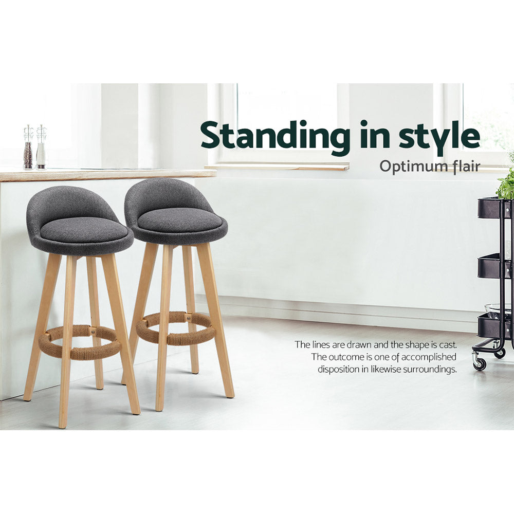 Bar Stools - Darla Fabric Bar Stool Wooden (Set Of 2) Grey 69cm