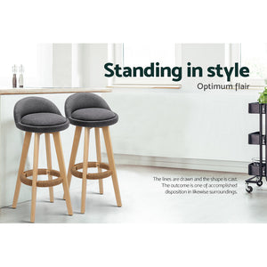 Bar Stools - Darla Fabric Bar Stool Wooden (Set Of 2) Grey 69cm