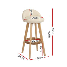 Load image into Gallery viewer, Bar Stools - Darla Leather Bar Stool Wooden (Set Of 2) Beige 69cm
