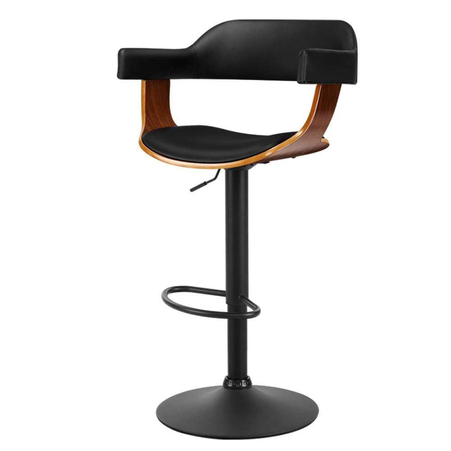 Bar Stools - Darlene Wooden Leather Gas Lift Swivel Kitchen Bar Stool Black