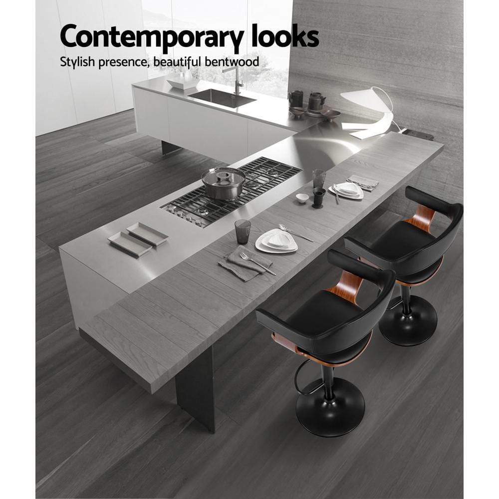 Bar Stools - Darlene Wooden Leather Gas Lift Swivel Kitchen Bar Stool Black