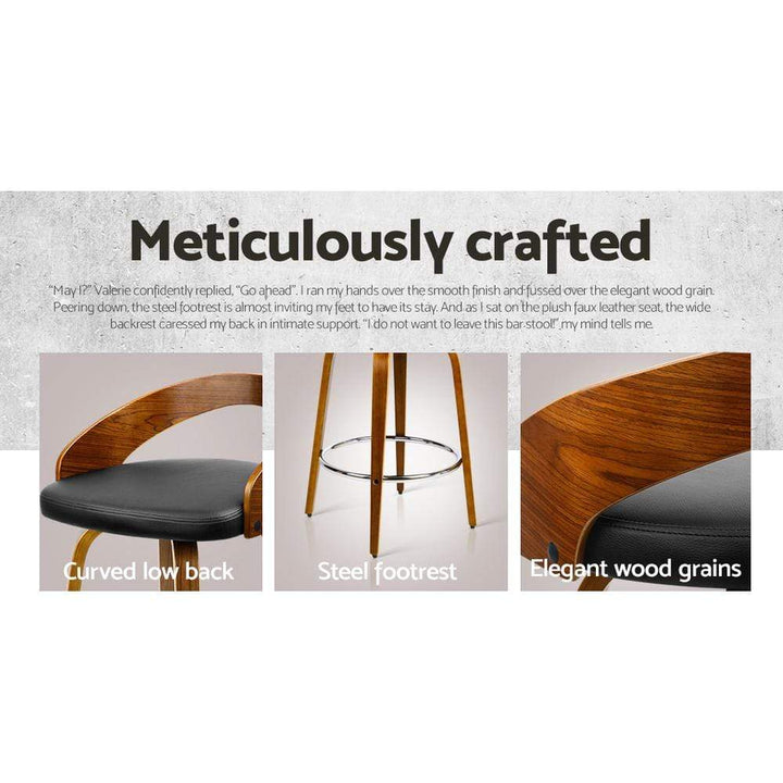 Bar Stools - Delilah Set Of 2 Wooden Swivel Kitchen Bar Stool Black 65cm