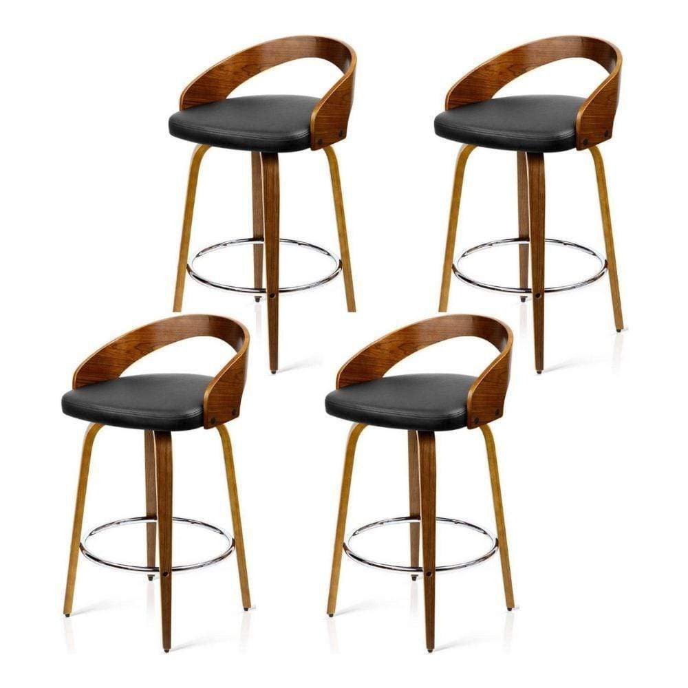 Bar Stools - Delilah Set Of 4 Wooden Swivel Kitchen Bar Stool Black 65cm