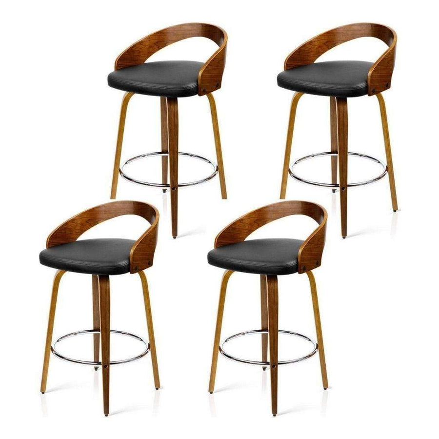 Bar Stools - Delilah Set Of 4 Wooden Swivel Kitchen Bar Stool Black 65cm