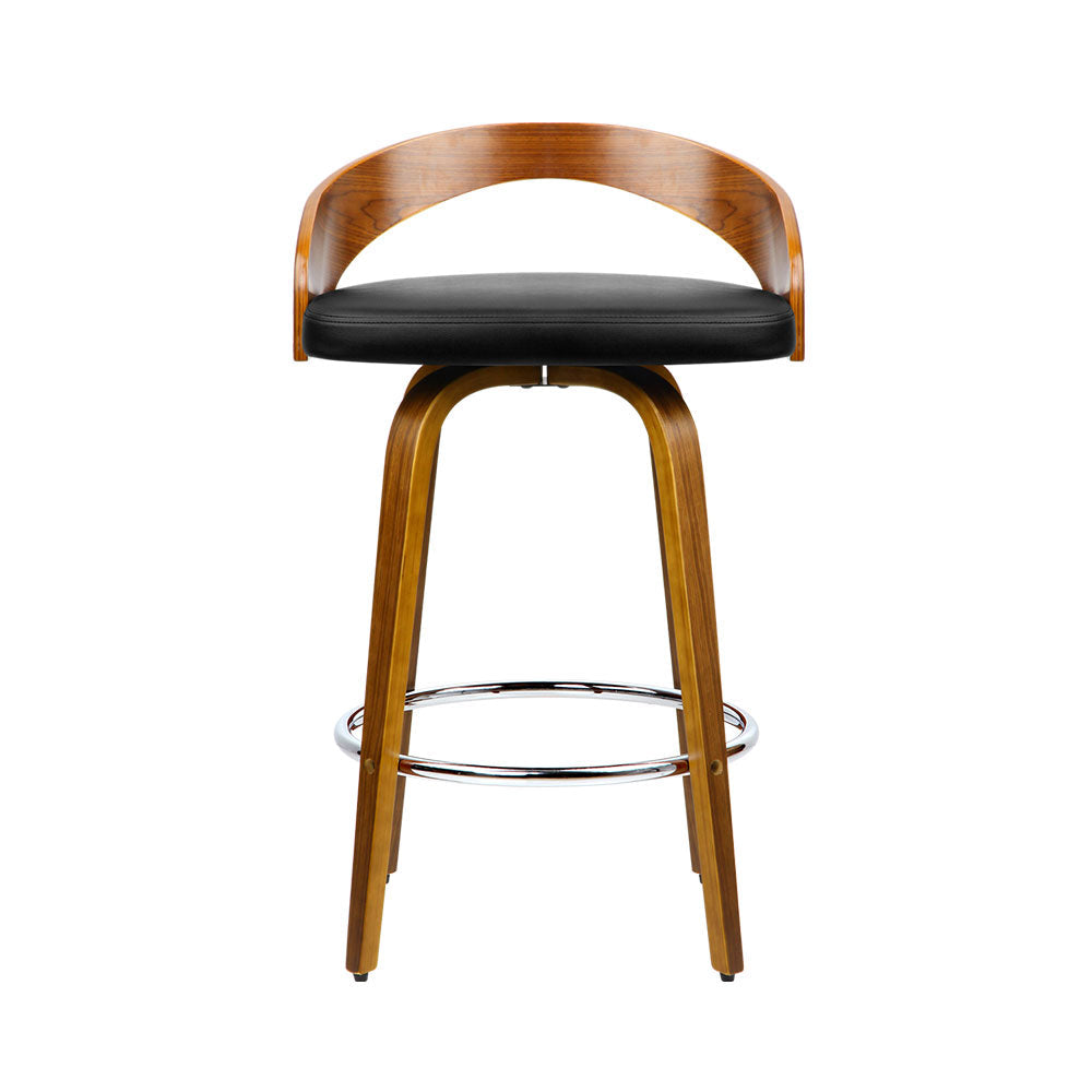 Bar Stools - Delilah Wooden Bar Stool Leather Swivel (Set Of 2) Black 65cm