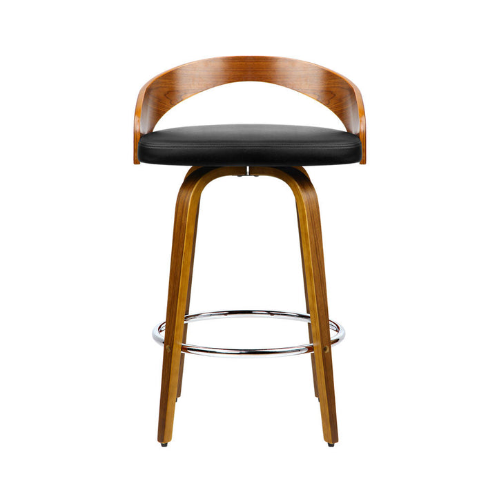 Bar Stools - Delilah Wooden Bar Stool Leather Swivel (Set Of 2) Black 65cm