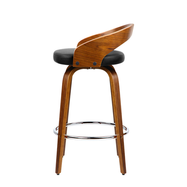 Bar Stools - Delilah Wooden Bar Stool Leather Swivel (Set Of 2) Black 65cm