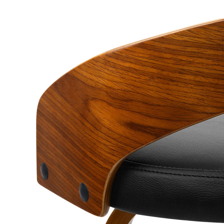 Bar Stools - Delilah Wooden Bar Stool Leather Swivel (Set Of 2) Black 65cm