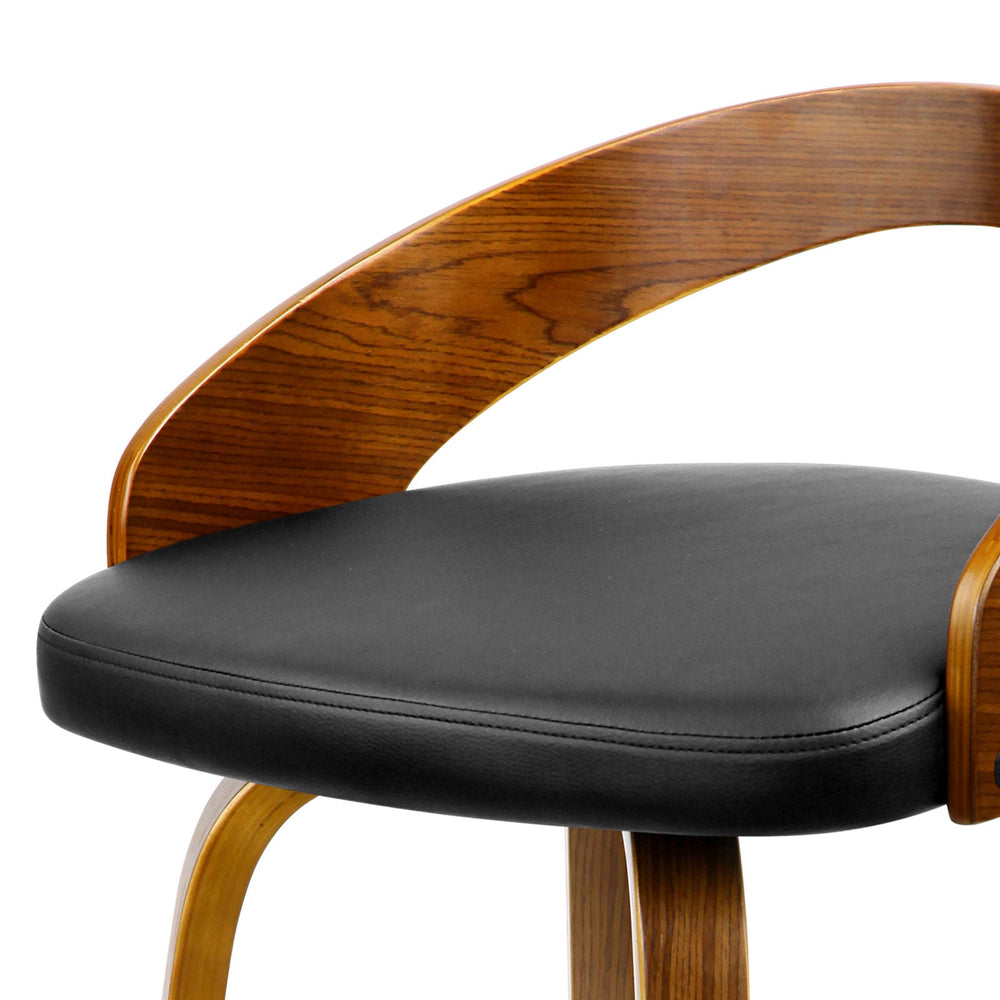 Bar Stools - Delilah Wooden Bar Stool Leather Swivel (Set Of 4) Black 65cm