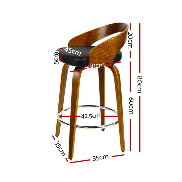 Bar Stools - Delilah Wooden Counter Stool Leather Swivel (Set Of 2) Black 65cm
