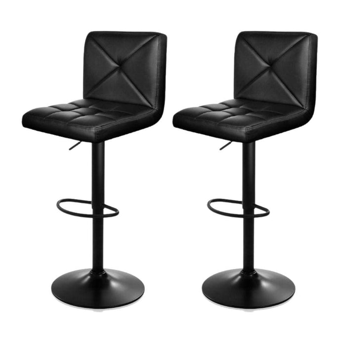 Bar Stools - Dodds Set Of 2 Leather Gas Lift Swivel Kitchen Bar Stool Black