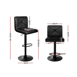 Bar Stools - Dodds Set Of 2 Leather Gas Lift Swivel Kitchen Bar Stool Black