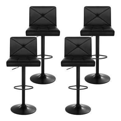 Bar Stools - Dodds Set Of 4 Leather Gas Lift Swivel Kitchen Bar Stool Black