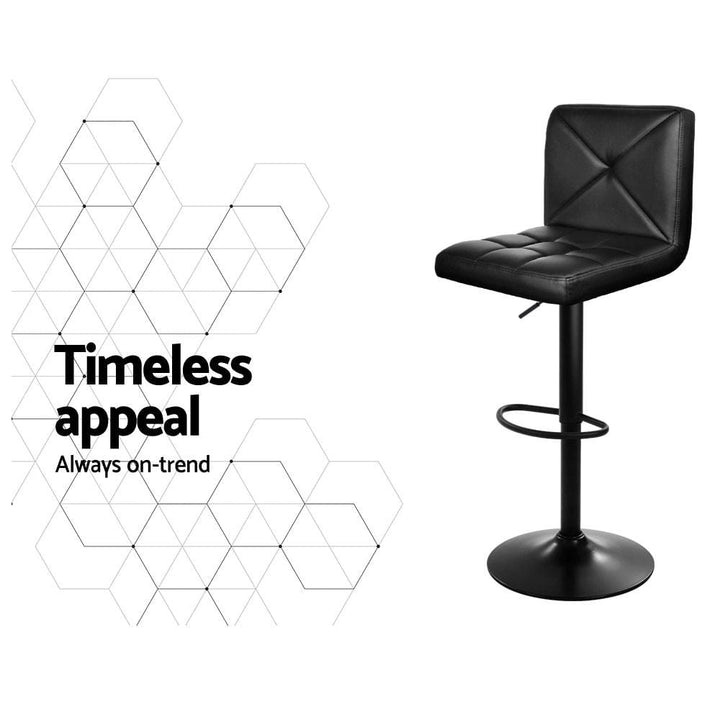 Bar Stools - Dodds Set Of 4 Leather Gas Lift Swivel Kitchen Bar Stool Black