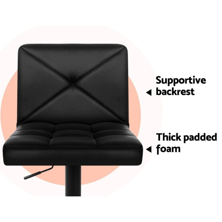 Bar Stools - Dodds Set Of 4 Leather Gas Lift Swivel Kitchen Bar Stool Black