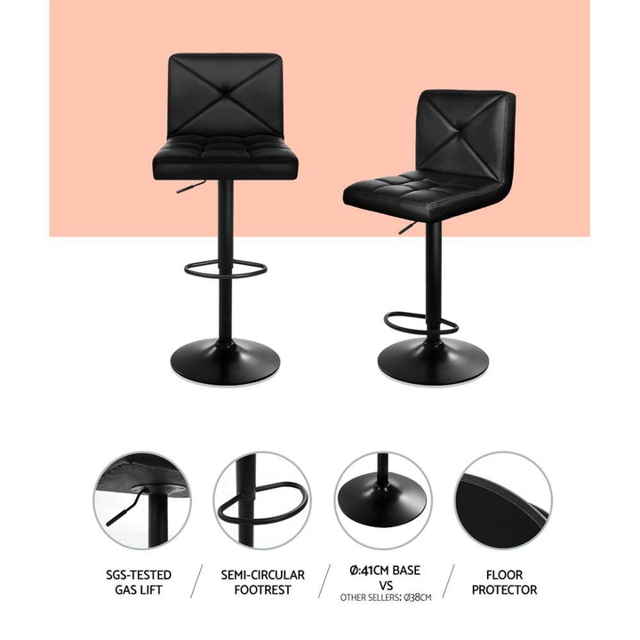 Bar Stools - Dodds Set Of 4 Leather Gas Lift Swivel Kitchen Bar Stool Black