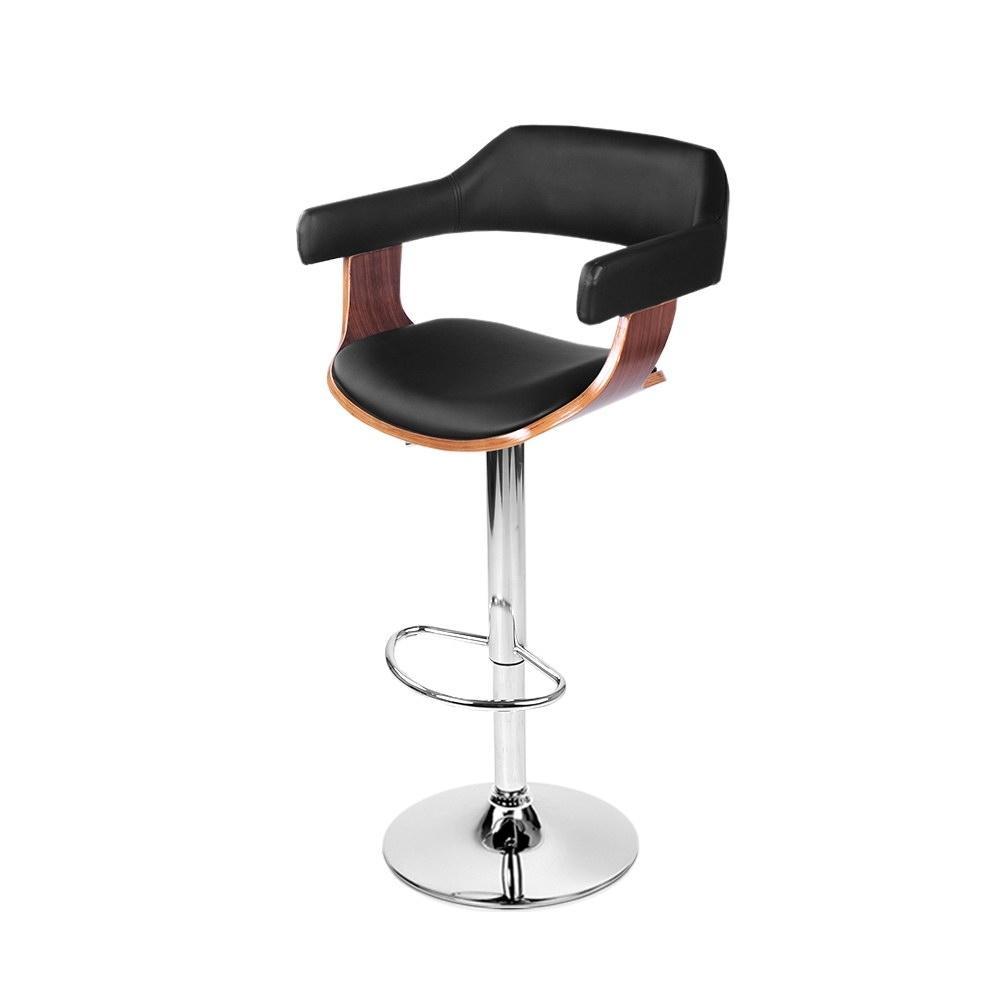 Bar Stools - Donna Leather Wooden Swivel Kitchen Bar Stool Black