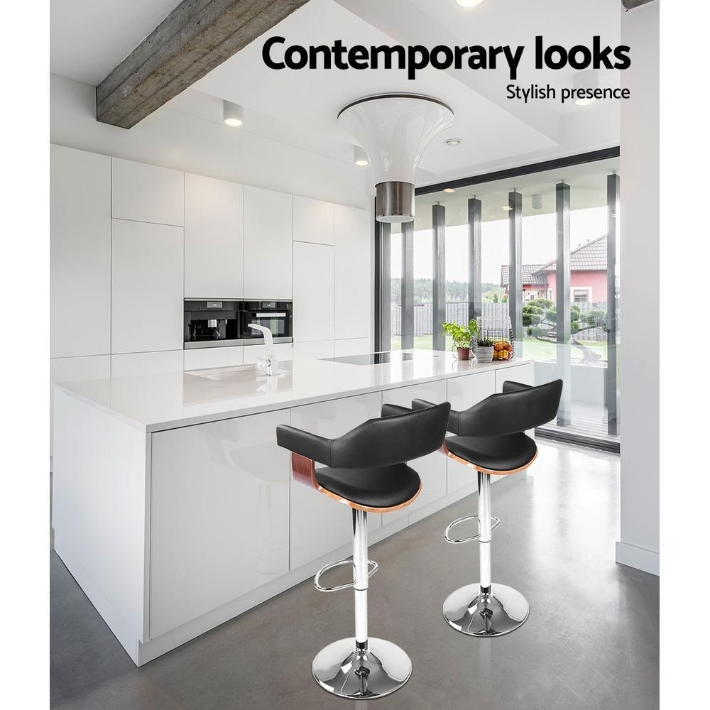 Bar Stools - Donna Leather Wooden Swivel Kitchen Bar Stool Black