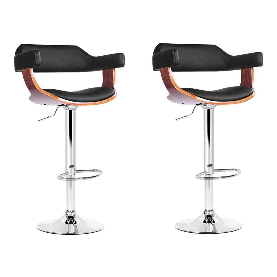 Bar Stools - Donna Set Of 2 Leather Wooden Swivel Kitchen Bar Stool Black