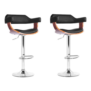 Bar Stools - Donna Set Of 2 Leather Wooden Swivel Kitchen Bar Stool Black