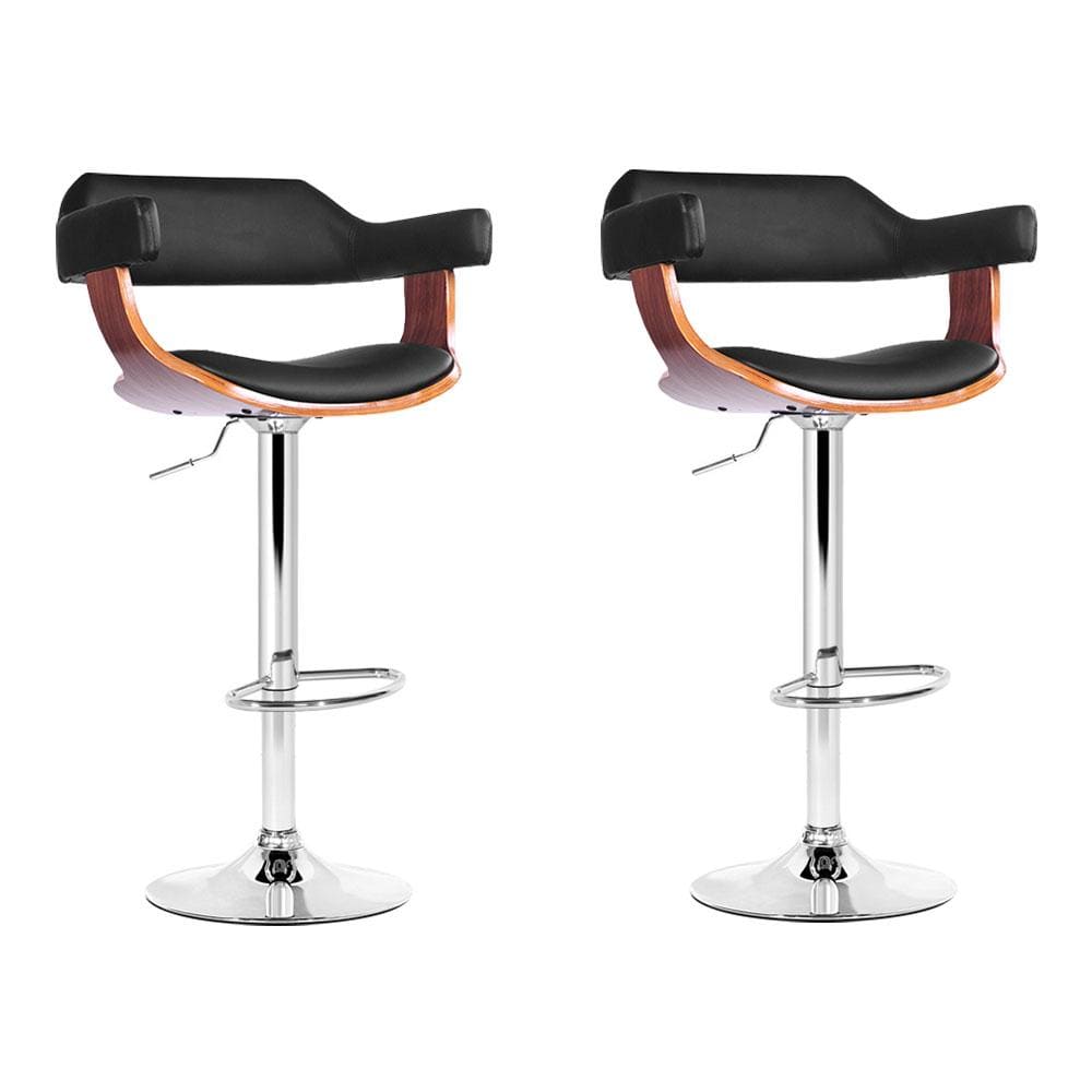 Bar Stools - Donna Set Of 2 Leather Wooden Swivel Kitchen Bar Stool Black