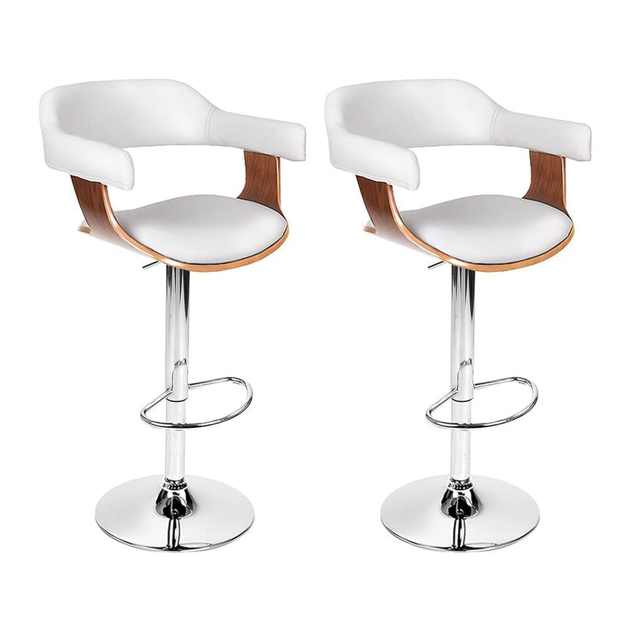 Bar Stools - Donna Set Of 2 Leather Wooden Swivel Kitchen Bar Stool White