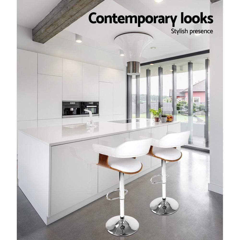 Bar Stools - Donna Set Of 2 Leather Wooden Swivel Kitchen Bar Stool White