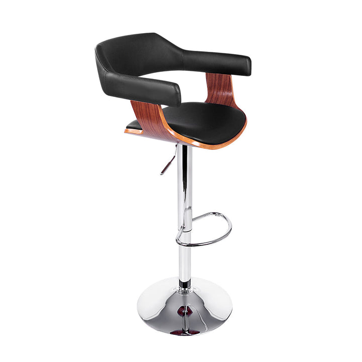Bar Stools - Donna Wooden Bar Stool Leather Swivel Black