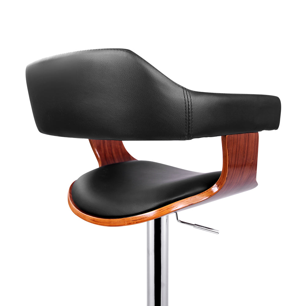 Bar Stools - Donna Wooden Bar Stool Leather Swivel Black