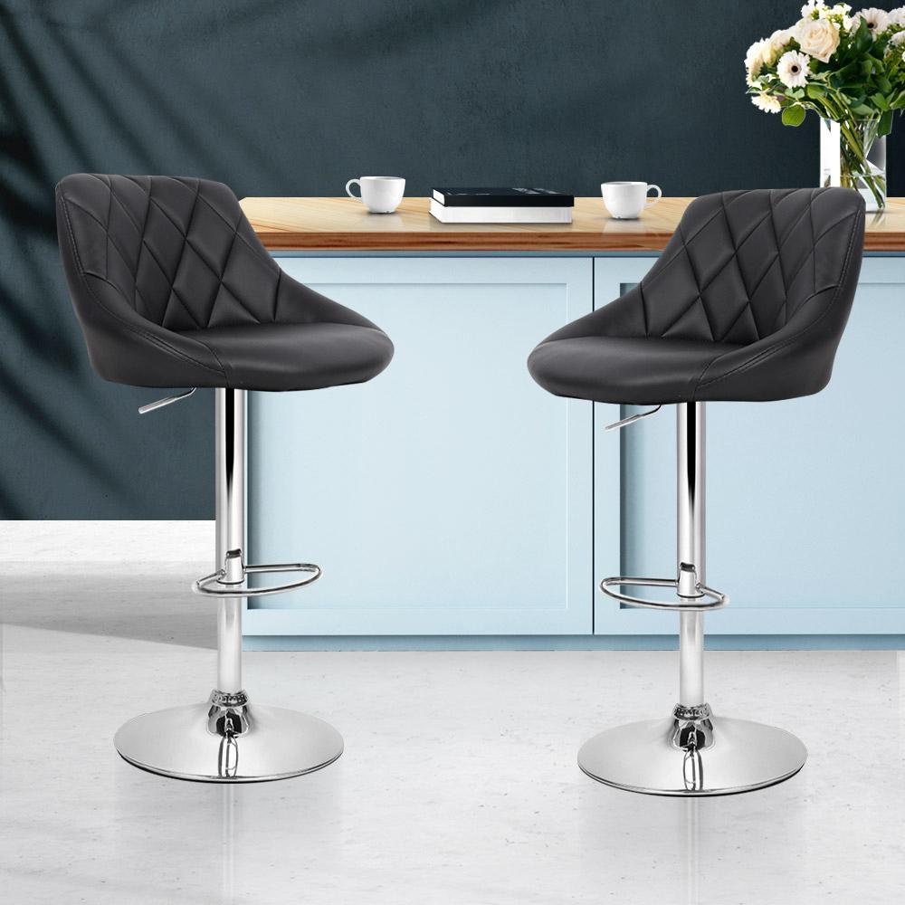 Bar Stools - Elan Set Of 2 Leather Gas Lift Swivel Kitchen Bar Stool Black