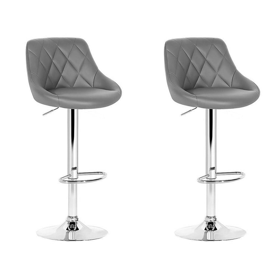 Bar Stools - Elan Set Of 2 Leather Gas Lift Swivel Kitchen Bar Stool Grey