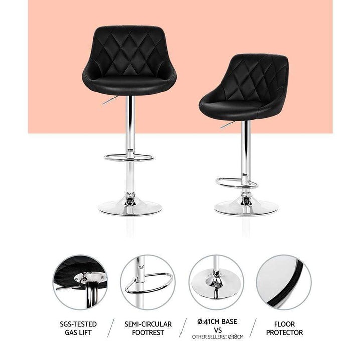 Bar Stools - Elan Set Of 4 Leather Gas Lift Swivel Kitchen Bar Stool Black