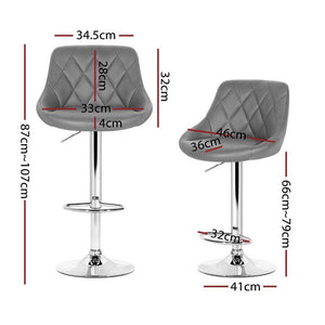Bar Stools - Elan Set Of 4 Leather Gas Lift Swivel Kitchen Bar Stool Grey