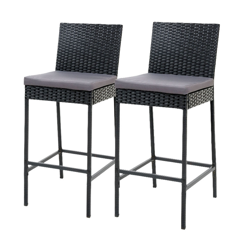 Bar Stools - Elmer Outdoor Bar Stools Wicker (Set Of 2) Black 71cm
