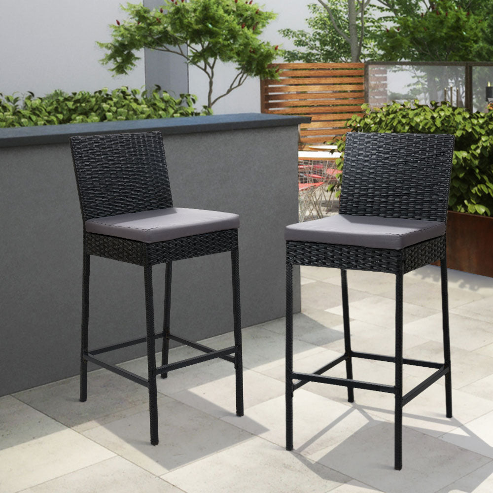 Bar Stools - Elmer Outdoor Bar Stools Wicker (Set Of 2) Black 71cm