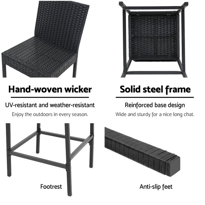 Bar Stools - Elmer Outdoor Bar Stools Wicker (Set Of 4) Black 71cm