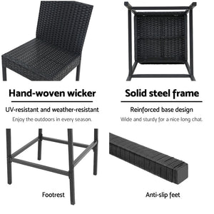 Bar Stools - Elmer Outdoor Bar Stools Wicker (Set Of 4) Black 71cm