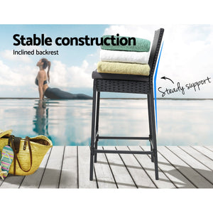 Bar Stools - Elmer Outdoor Bar Stools Wicker (Set Of 4) Black 71cm