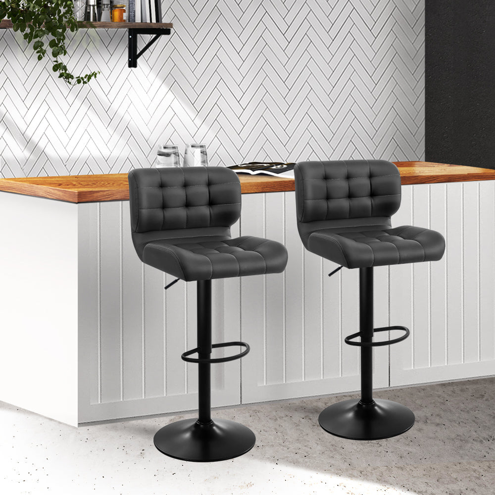 Bar Stools - Evan Leather Bar Stool Swivel (Set Of 2) Grey