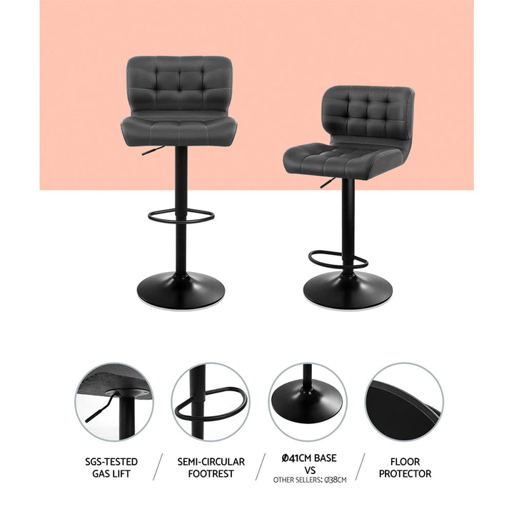 Bar Stools - Evan Leather Bar Stool Swivel (Set Of 2) Grey