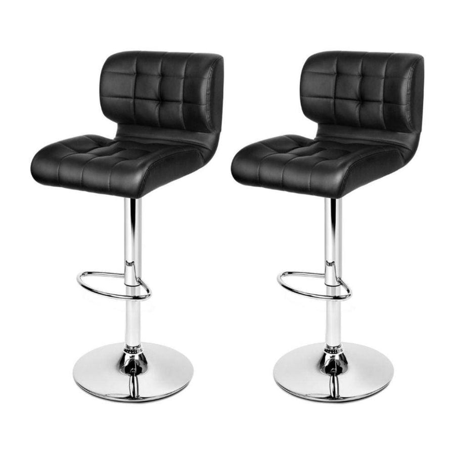 Bar Stools - Evan Set Of 2 Leather Gas Lift Kitchen Bar Stool Black