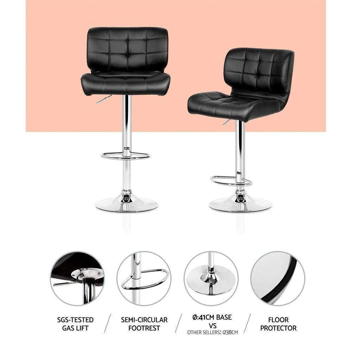 Bar Stools - Evan Set Of 2 Leather Gas Lift Kitchen Bar Stool Black