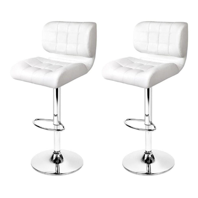 Bar Stools - Evan Set Of 2 Leather Gas Lift Kitchen Bar Stool White