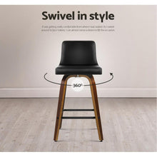 Load image into Gallery viewer, Bar Stools - Felipe Set Of 2 Leather Wooden Kitchen Swivel Bar Stool Black 66cm