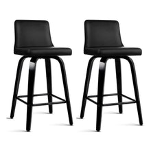 Load image into Gallery viewer, Bar Stools - Felipe Set Of 2 Leather Wooden Swivel Kitchen Bar Stool Black Frame 66cm
